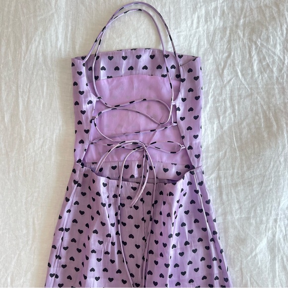 COLLECTIVE THE LABEL 💜 Open Back Strapless Satin Midi Heart Print Slip Dress - Picture 6 of 8